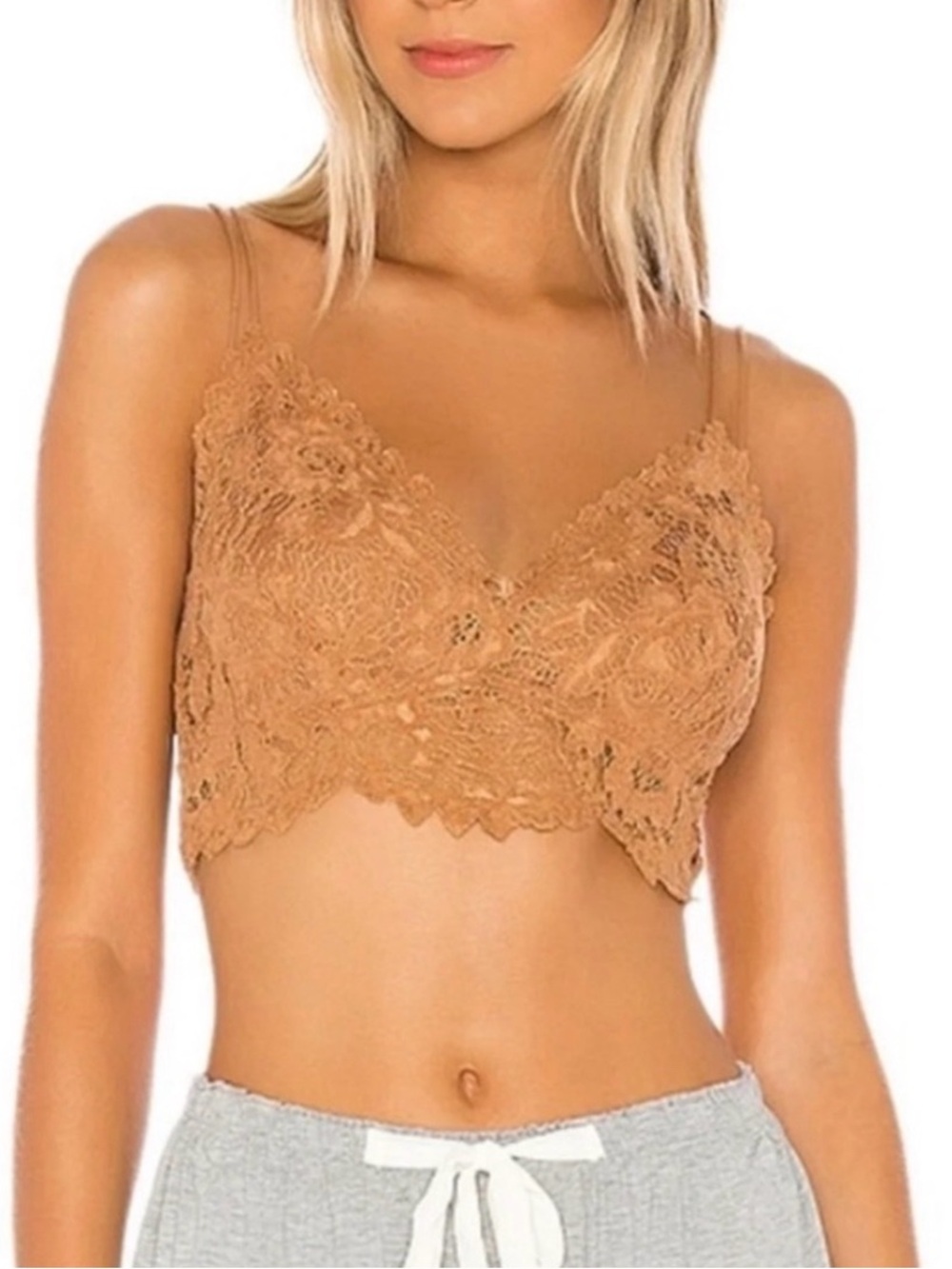 Free People Crochet Lace Bralette Top in Mustard 15-20ptp M 🍄🟫🌿🌵 - Picture 6 of 11